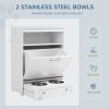 Pet Feeder Station Storage Cabinet, Dog Food Storage Container with Dog Raised Bowls, Watering Supplies, White