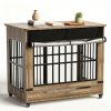 46" Large Dog Crate Furniture, Double Door Wooden Indoor Dog Kennel Furniture
