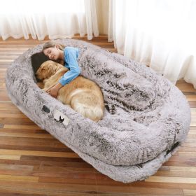 Human Dog Bed, Large Size Fits You and Pets, Washable Faux Fur Dog Bed for People Doze Off, Napping Orthopedic Dog Bed, Present Plump Pillow, Blanket (Color: RustWhite, size: 6XL(71"L x 45"W x 12"Th))
